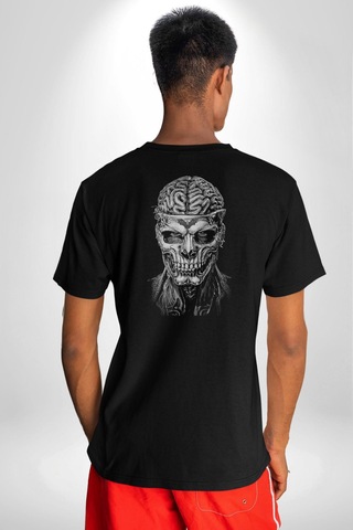 İnsan Beyni Korku Sineması Pamuklu Unisex Oversize Sırt Dijital Baskılı Siyah T-shirt Siyah