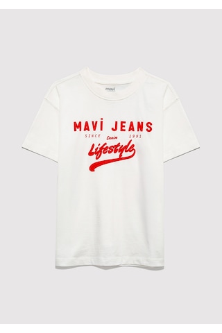 Mavi - Mavi Jeans Baskılı Ekru Tişört 6610474-32158