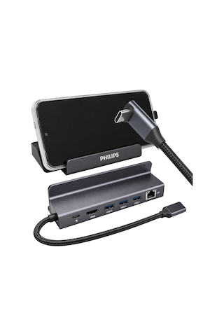 Philips Swr1691a/93 Usb-c 6'sı 1 Arada Stand Tasarımlı Hub - 4k 60hz Hdmı, 1000mbps Lan, 100w Pd