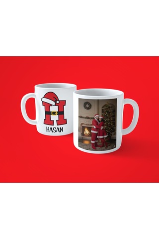 Yeni Yıla Özel H Harfli İsimli Noel Konseptli Fotoğraflı Kupa Bardak 07 Beyaz