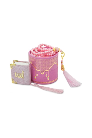 Silindir Kutulu Mini Kuranlı Tesbihli Mevlüt Hediye Seti Pembe