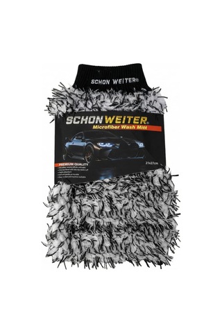 Peluş Çift Taraflı Mikrofiber Oto Yıkama Eldiveni Siyah Beyaz Profesyonel- Schön Weiter