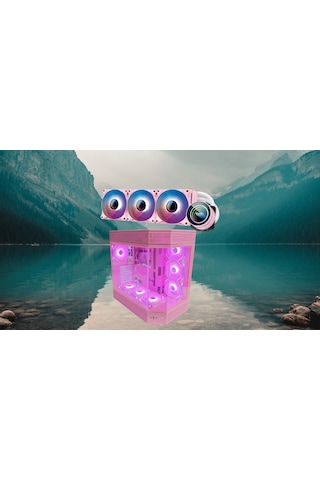 Zoko Tank 7x12 Cm Kumandalı Argb Fan Temper Camlı Oyuncu Bilgisayar Kasası Pembe Ve 360mm Sıvı Soğutma Set