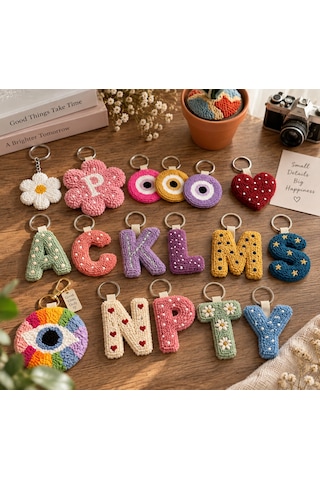 Punch Nakışı Anahtarlık Handmade Çok Renkli