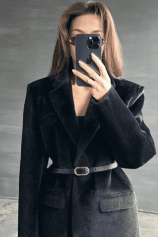 Premium Kalite Tay Tüyü Blazer Siyah