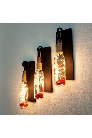 Led Işıklı, Mat Siyah Renkli Duvar Aplik, 3 Lü Set