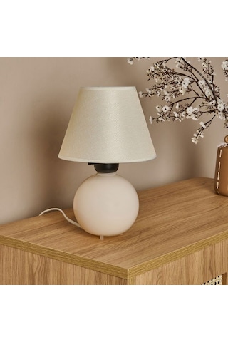 Nisa Luce Simena Cam Abajur - Beyaz / Krem Beyaz / Krem