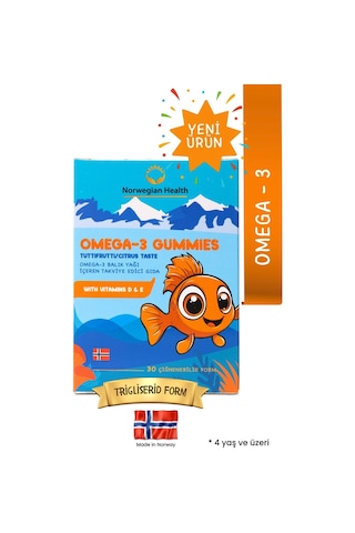Omega 3 Gummies Çocuklar Için Tutti Frutti Aromalı Norveç Somonlu Balık Yağı﻿﻿ 30 Çiğnenebilir Form