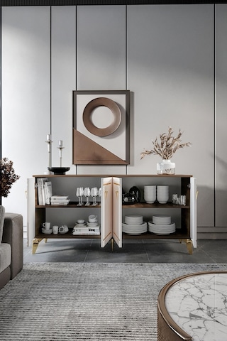 KLAS KONSOL MDF MEBRAN KAPAK CEVİZ KREM GOLD