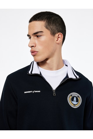 Koton Uzun Kollu Şardonlu Baskılı Yarım Fermuarlı Sweatshirt Lacivert 6wam70114mk Lacivert
