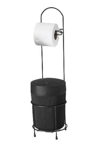 Kovalı Tuvalet Kağıtlığı, Çöp Kovalı Tuvalet Kağıdı Askısı, Banyo Çöp Kovası, Tuvalet Kağıdı Asma Aparatı Siyah