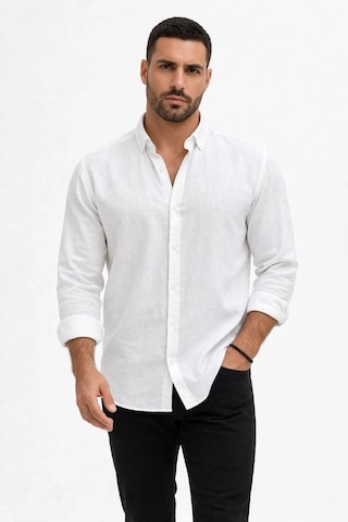 Wear Vexel Erkek Keten Kumaş Uzun Kollu Regular Fit Gömlek - Beyaz Çok Renkli