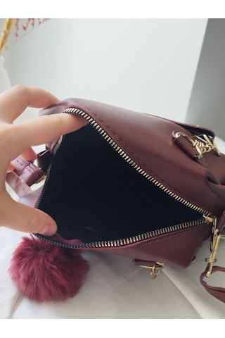 Vivazzaluxe Mini Boy Deri Puf Charm Detaylı El Omuz Ve Çapraz Çanta Bordo