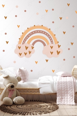 MSticker Gökkuşağı Ve Kalpler Çocuk Bebek Odası Dekorasyon Sticker Seti