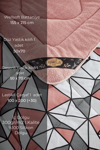 Geometrik Desen Tek Kişilik Uyku Seti - Pembe - 155 X 215