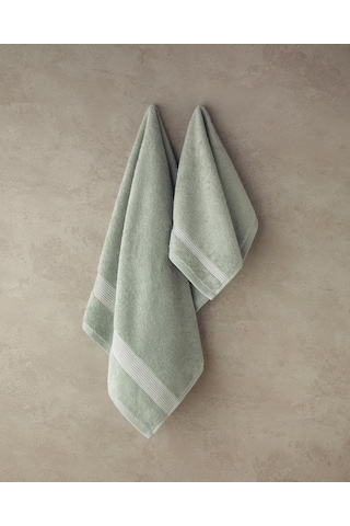 English Home Shiny Stripe Pamuklu Yüz Havlusu Seti Su Yeşili Yeşil