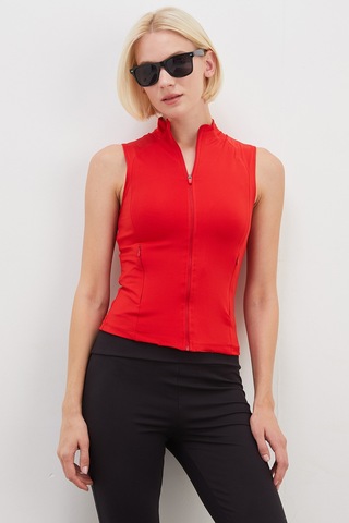 Fullamoda Dik Yaka Dalgıç Kumaş Slim Fit Yelek Kırmızı