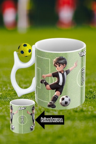 Sarı Lacivert Futbol Toplu Siyah Beyaz Forma Oyunculu Taraftar İsimli Baskılı Kupa Bardak Beyaz