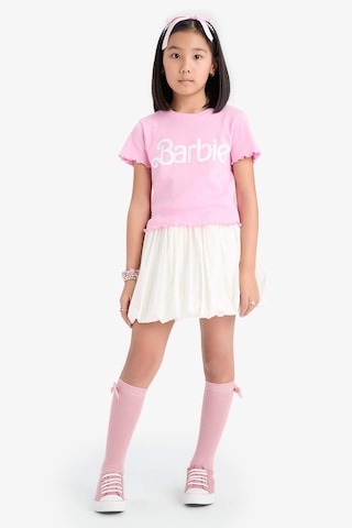 DeFacto Kız Çocuk Barbie Fitted Bisiklet Yaka Ribana Kısa Kollu Tişört E2614A825SMPN666 Pembe