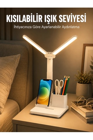 Mey İthalat Kısılabilir Led Masa Lambası Kalemlik, Telefon Standı Ve Okuma Işığı Bir Arada Yeni N Çok Renkli