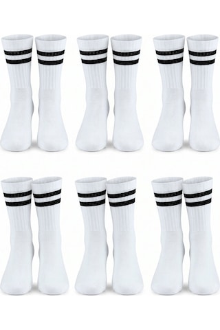 6Lı Unisex Pamuklu Çizgili Spor Soket Çorap