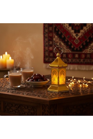 Ramazan Temalı Altıgen Kubbe Led Lamba Altın