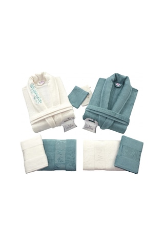 Nurpak Bambu Aile Bornoz Seti Petrol Krem
