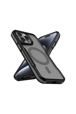 İphone Uyumlu 15 Pro Max Uyumlu Magsafe Şarj Özellikli Renkli Kenar Airbag Şeritli Tchs Lamer Kapak-gri Gri