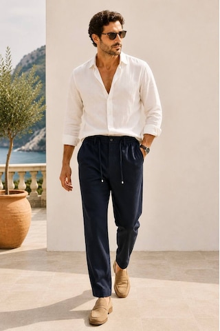 Danger Erkek Pamuk Viskon Kumaş Keten Görünümlü Lacivert Slim Fit Pantolon - 216dngr
