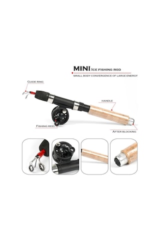 Kış Balıkçılığı İçin Buz Olta Ve Makara Seti Buzda Balıkçılık Sentetik Ahşap Saplı Olta Takımı Rod & 40 Reel