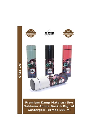 Premium Kamp Matarası Sıvı Saklama Anime Baskılı Digital Göstergeli Termos 500 Ml Diğer