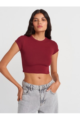 Dilvin 31810 Bisiklet Yaka Crop T-shirt-açık Bordo Açık Bordo