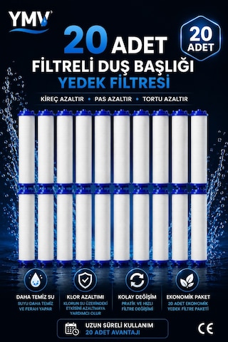 Ymv 20 Adet Duş Başlığı Yedek Filtresi Kireç Pas Tortu İçin Pp Filtre Kartuş Seti Beyaz