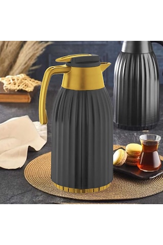 Penguen PNG-7004 1,5 Lt Oluklu Cam Termos Gold Siyah