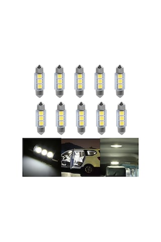 Kosona 10 Adet 36mm 3 Led 5050 Araba Okuma Lambası Beyaz 12v Enerji Tasarruflu 50.000 Saat Ömürlü