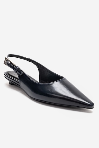Luvishoes Jenna Lacivert Cilt Sivri Burunlu Kadın Alçak Topuklu Ayakkabı