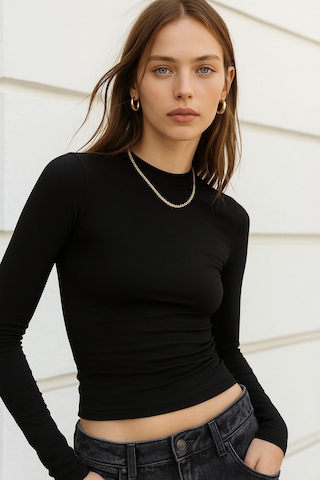 Rich Kadın Siyah Bisiklet Yaka Esnek Kumaşlı Vücuda Oturan Slim Fit Uzun Kollu Crop Body Siyah