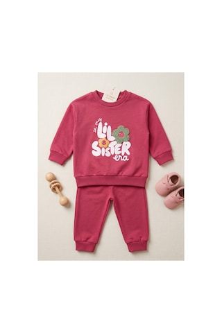 Deniva Kids Kız Çocuk Pembe Çiçek Nakışlı Baskılı Uzun Kollu Alt Üst 2'li Eşofman Takımı - 2 - 3 Yaş