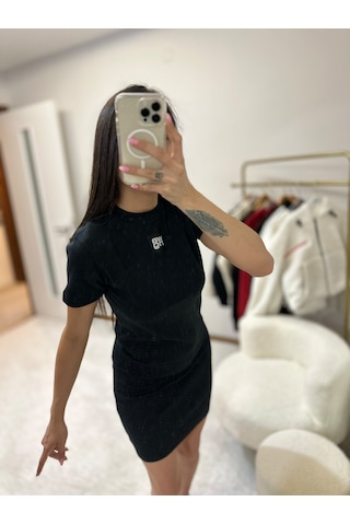 Moystore Alxndrwng Siyah Basic Yarım Kollu Elbise Siyah