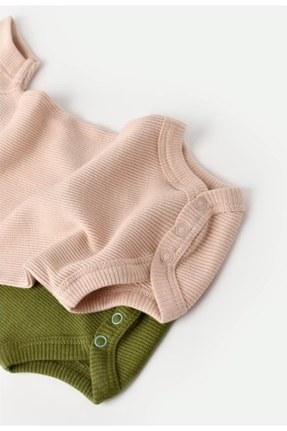 Rebebe Babycosy Modal 2 Li Kısa Kollu Bebek Badi - Bebek Body - Csym1121 (544642824) Yeşil - Pudra
