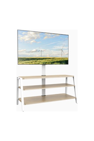 Fitueyes Tv Dolabı 37 70", 35 Kg Taşıma, Ayarlanabilir Yükseklik, 3 Ahşap Raf Tv Ünitesi Beyaz