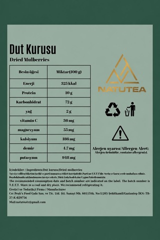 Natutea Dut Kurusu 400 G Kuru Meyve