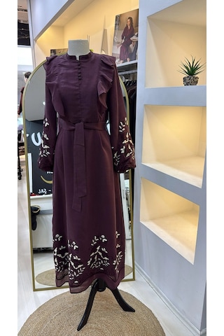 Nuss 2053 Nakiş Detay Elbise- Bordo