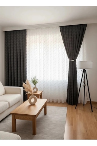 Nivemeshome Sedef 1-0093 Tam Desen Ekru 1/3 Pileli Tül Perde Çok Renkli