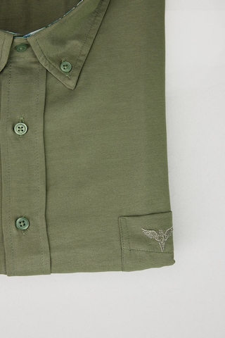 Tudors Büyük Beden Düğmeli Yaka Poplin Pamuklu Kolay Ütü Oxford Haki Erkek Gömlek-30225-haki Haki