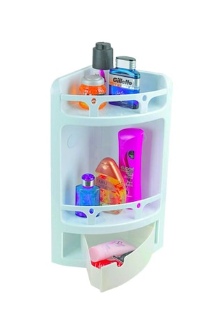 Çelik Ayna Banyo Köşe Rafı 3 Gözlü Çekmeceli Plastik-800 Çok Renkli