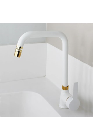 Venita Mat Beyaz Altın Mutfak Eviye Bataryası Pirinç 360 Derece O