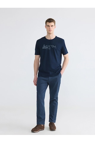 LC Waikiki Lcwaıkıkı Classic Lacivert Bisiklet Yaka Baskılı Erkek Tişört New Navy