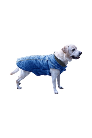 Vkemall Köpekler İçin Kışlık Kalın Isı Tutucu Kordonlu Vintage Desenli Polyester Ceket M Büyüklük Mavi