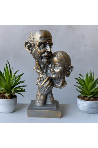 Yaşlı Çift Gümüş Antrasit Biblo